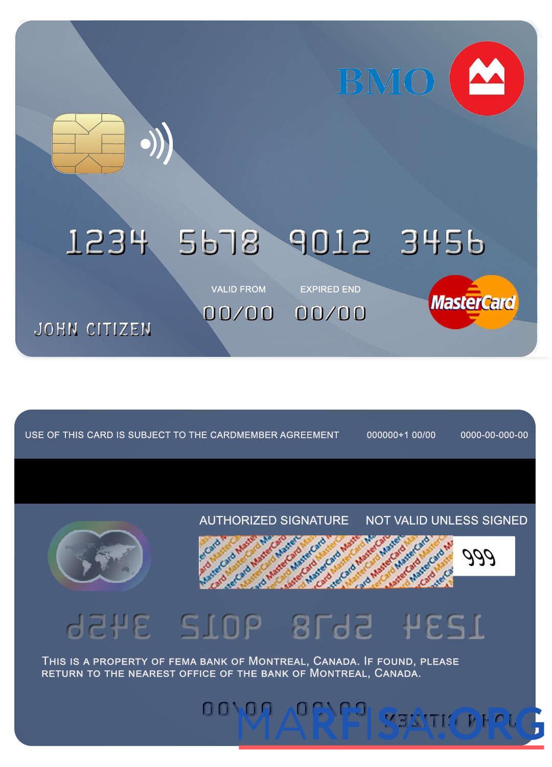 Blank Canada Montreal bank mastercard real example